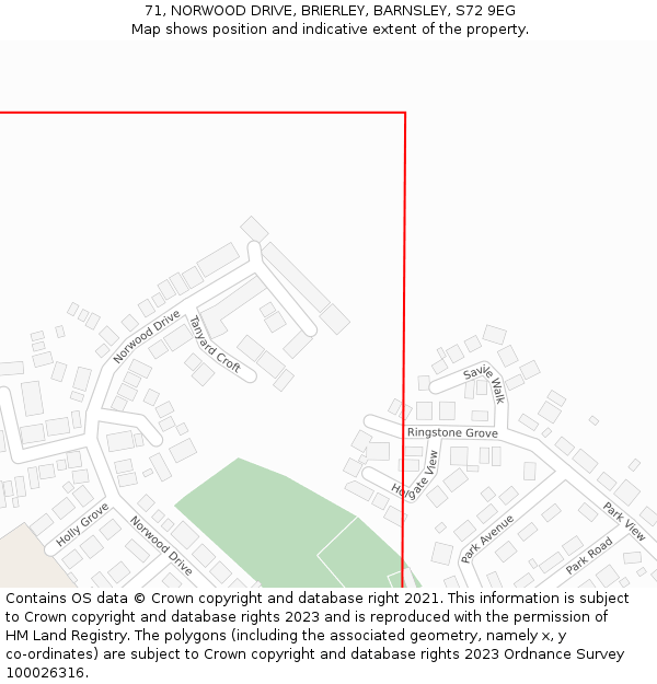 71, NORWOOD DRIVE, BRIERLEY, BARNSLEY, S72 9EG: Location map and indicative extent of plot