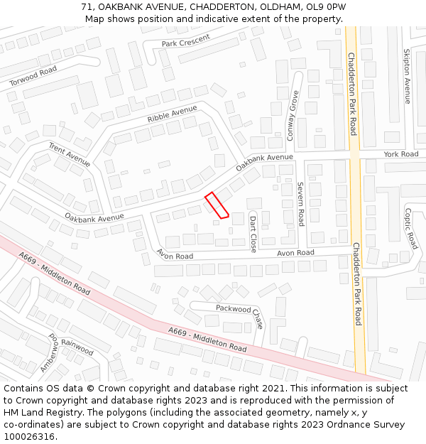 71, OAKBANK AVENUE, CHADDERTON, OLDHAM, OL9 0PW: Location map and indicative extent of plot