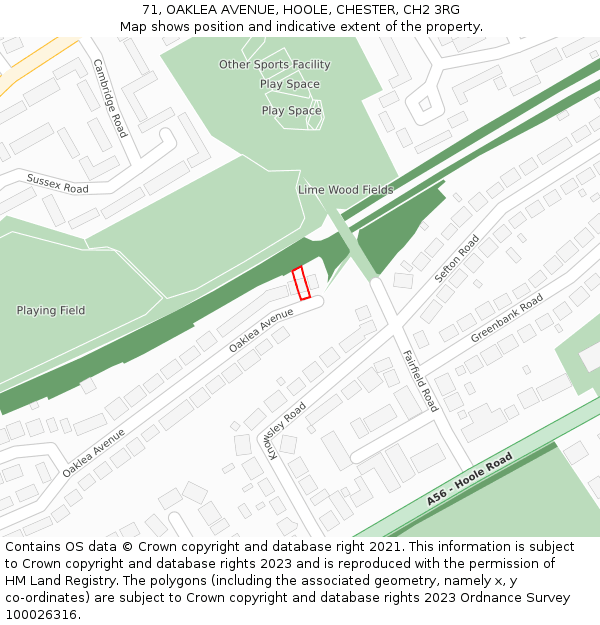 71, OAKLEA AVENUE, HOOLE, CHESTER, CH2 3RG: Location map and indicative extent of plot