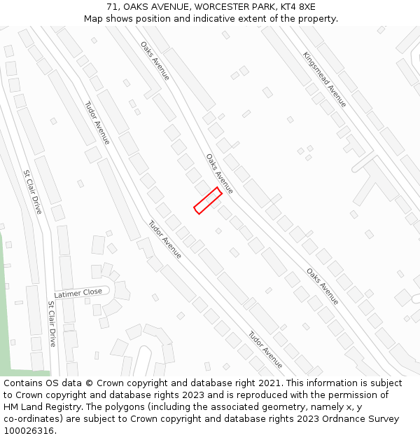 71, OAKS AVENUE, WORCESTER PARK, KT4 8XE: Location map and indicative extent of plot