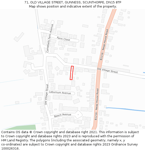 71, OLD VILLAGE STREET, GUNNESS, SCUNTHORPE, DN15 8TP: Location map and indicative extent of plot