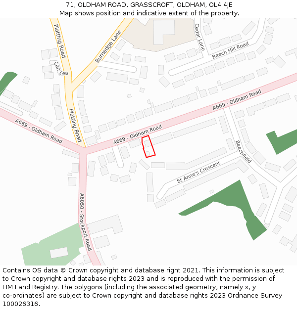 71, OLDHAM ROAD, GRASSCROFT, OLDHAM, OL4 4JE: Location map and indicative extent of plot