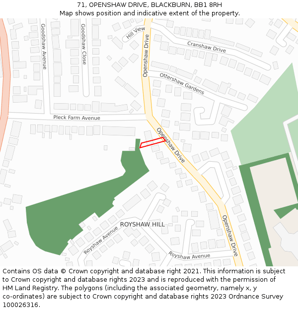 71, OPENSHAW DRIVE, BLACKBURN, BB1 8RH: Location map and indicative extent of plot