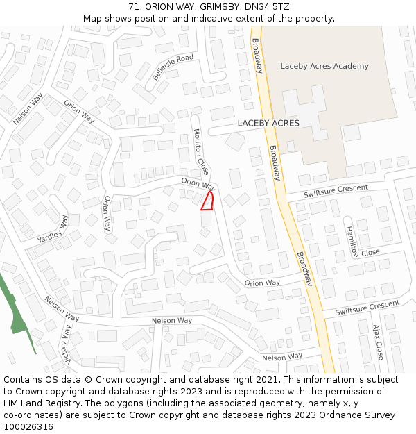 71, ORION WAY, GRIMSBY, DN34 5TZ: Location map and indicative extent of plot