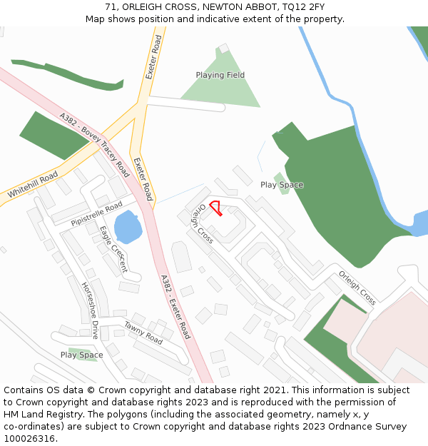 71, ORLEIGH CROSS, NEWTON ABBOT, TQ12 2FY: Location map and indicative extent of plot