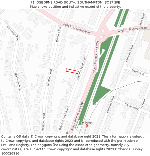 71, OSBORNE ROAD SOUTH, SOUTHAMPTON, SO17 2FE: Location map and indicative extent of plot