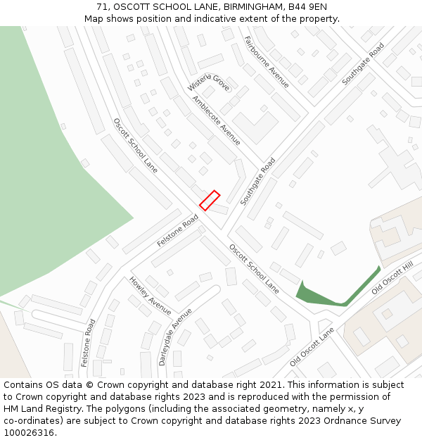 71, OSCOTT SCHOOL LANE, BIRMINGHAM, B44 9EN: Location map and indicative extent of plot