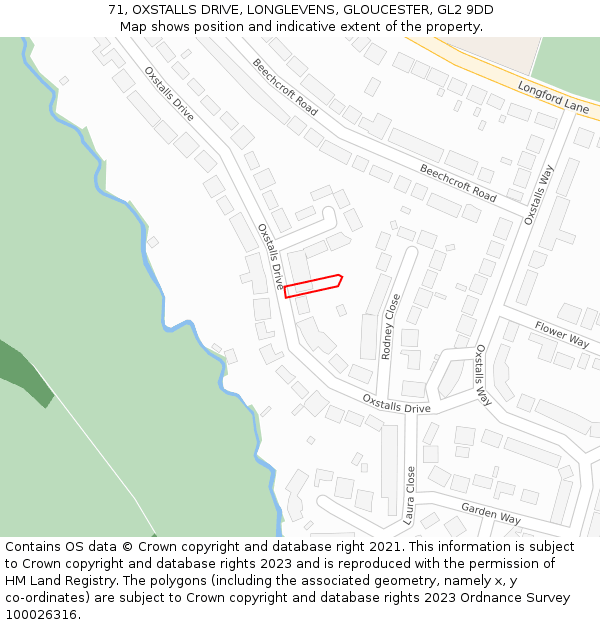 71, OXSTALLS DRIVE, LONGLEVENS, GLOUCESTER, GL2 9DD: Location map and indicative extent of plot