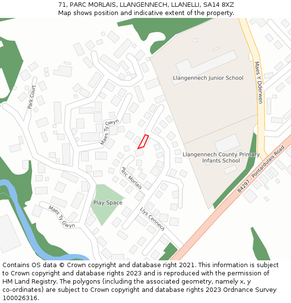 71, PARC MORLAIS, LLANGENNECH, LLANELLI, SA14 8XZ: Location map and indicative extent of plot