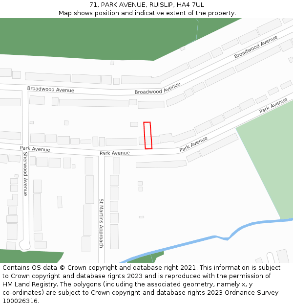 71, PARK AVENUE, RUISLIP, HA4 7UL: Location map and indicative extent of plot