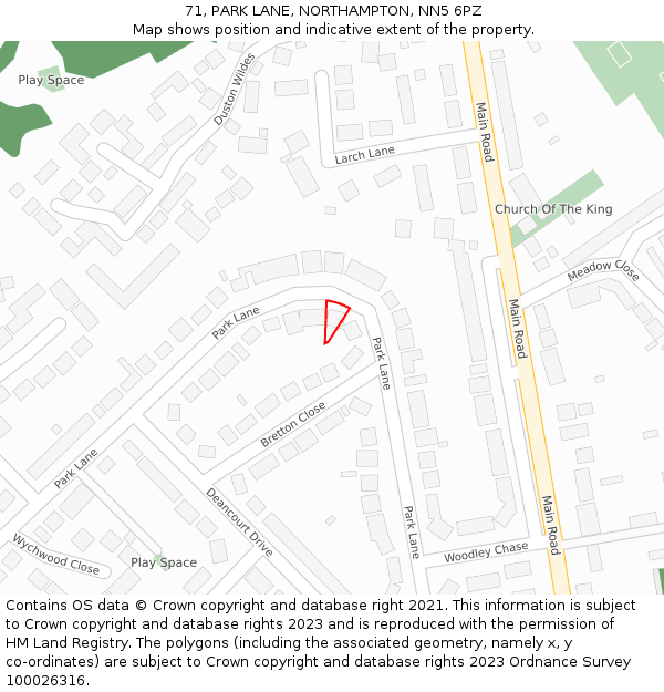 71, PARK LANE, NORTHAMPTON, NN5 6PZ: Location map and indicative extent of plot