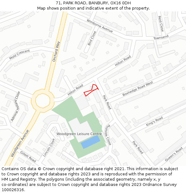 71, PARK ROAD, BANBURY, OX16 0DH: Location map and indicative extent of plot