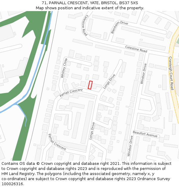 71, PARNALL CRESCENT, YATE, BRISTOL, BS37 5XS: Location map and indicative extent of plot