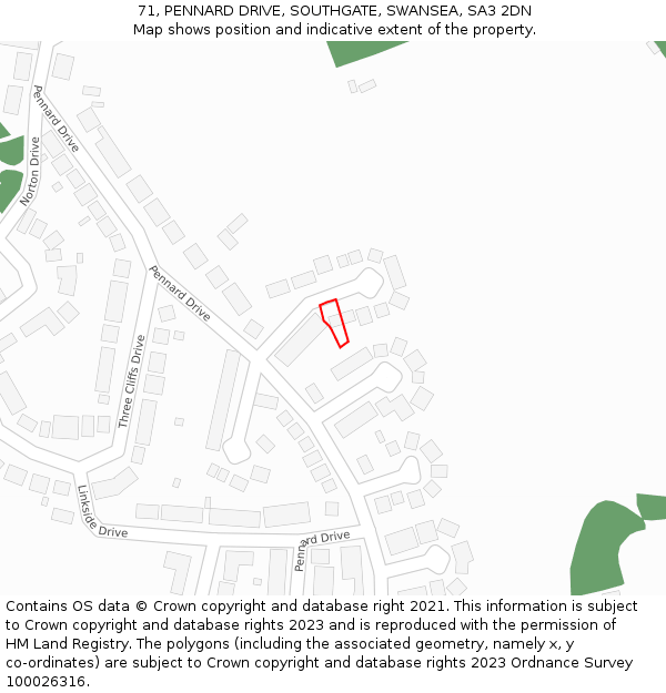 71, PENNARD DRIVE, SOUTHGATE, SWANSEA, SA3 2DN: Location map and indicative extent of plot