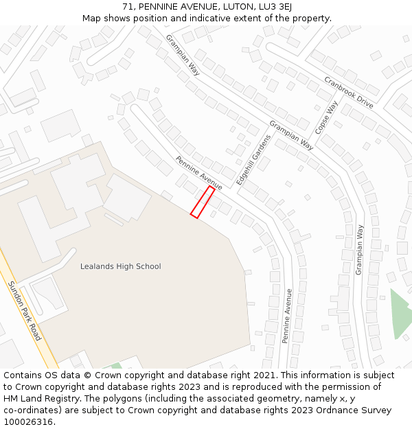 71, PENNINE AVENUE, LUTON, LU3 3EJ: Location map and indicative extent of plot