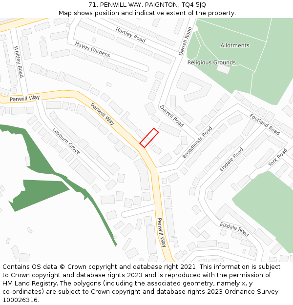 71, PENWILL WAY, PAIGNTON, TQ4 5JQ: Location map and indicative extent of plot