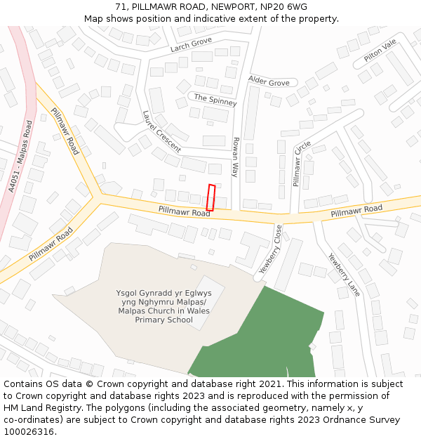 71, PILLMAWR ROAD, NEWPORT, NP20 6WG: Location map and indicative extent of plot