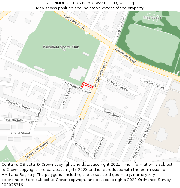 71, PINDERFIELDS ROAD, WAKEFIELD, WF1 3PJ: Location map and indicative extent of plot