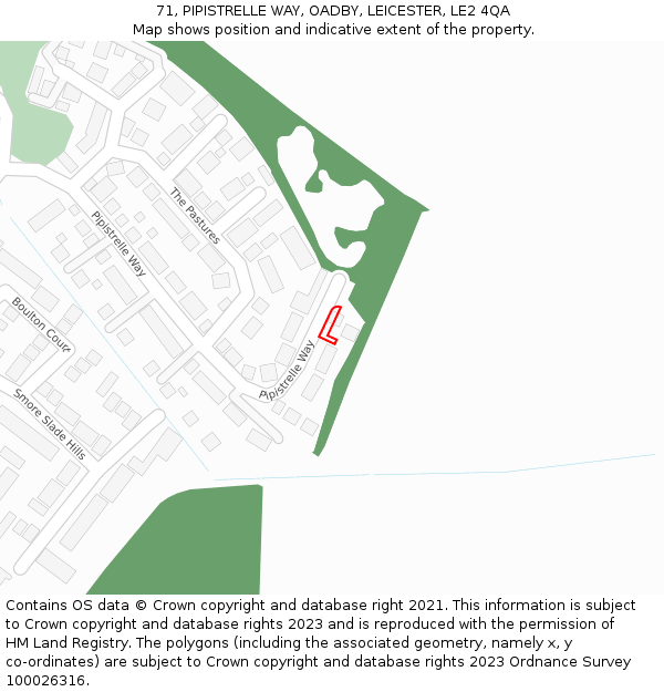 71, PIPISTRELLE WAY, OADBY, LEICESTER, LE2 4QA: Location map and indicative extent of plot