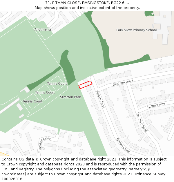 71, PITMAN CLOSE, BASINGSTOKE, RG22 6LU: Location map and indicative extent of plot