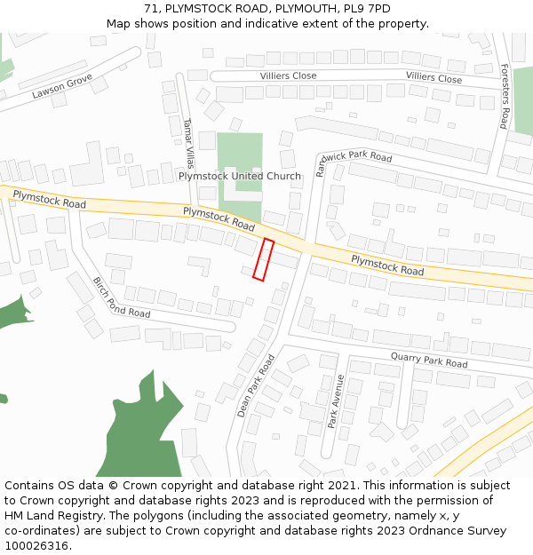 71, PLYMSTOCK ROAD, PLYMOUTH, PL9 7PD: Location map and indicative extent of plot