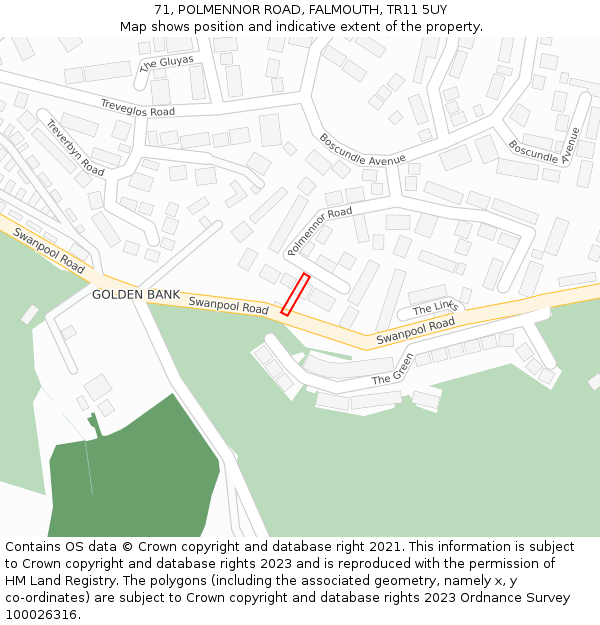 71, POLMENNOR ROAD, FALMOUTH, TR11 5UY: Location map and indicative extent of plot