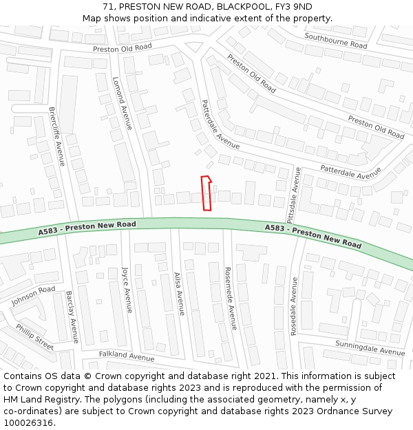 71, PRESTON NEW ROAD, BLACKPOOL, FY3 9ND: Location map and indicative extent of plot