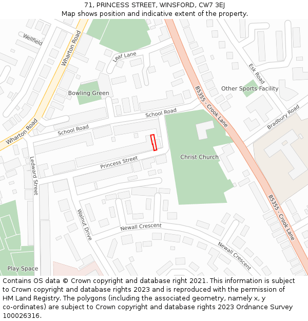 71, PRINCESS STREET, WINSFORD, CW7 3EJ: Location map and indicative extent of plot