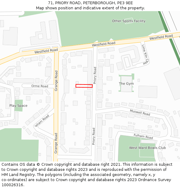 71, PRIORY ROAD, PETERBOROUGH, PE3 9EE: Location map and indicative extent of plot