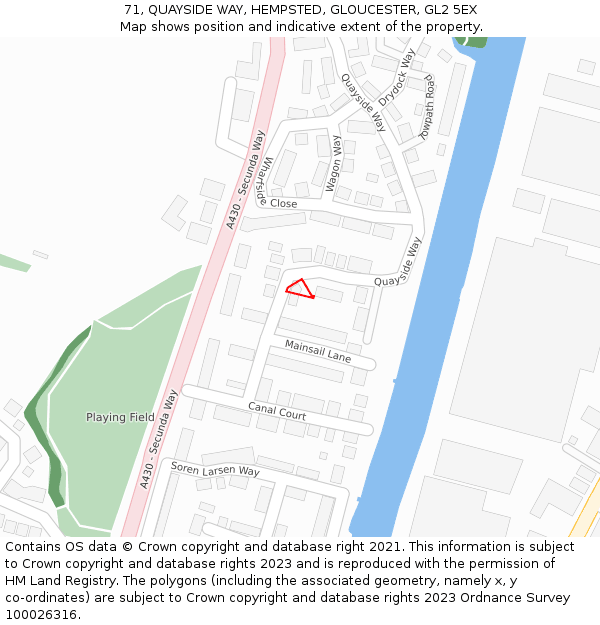 71, QUAYSIDE WAY, HEMPSTED, GLOUCESTER, GL2 5EX: Location map and indicative extent of plot