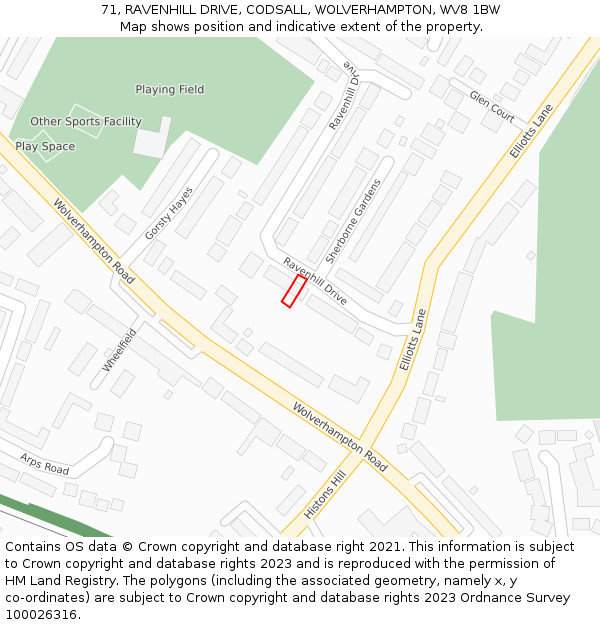 71, RAVENHILL DRIVE, CODSALL, WOLVERHAMPTON, WV8 1BW: Location map and indicative extent of plot