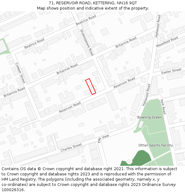 71, RESERVOIR ROAD, KETTERING, NN16 9QT: Location map and indicative extent of plot