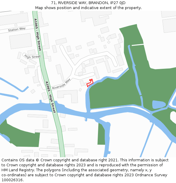 71, RIVERSIDE WAY, BRANDON, IP27 0JD: Location map and indicative extent of plot