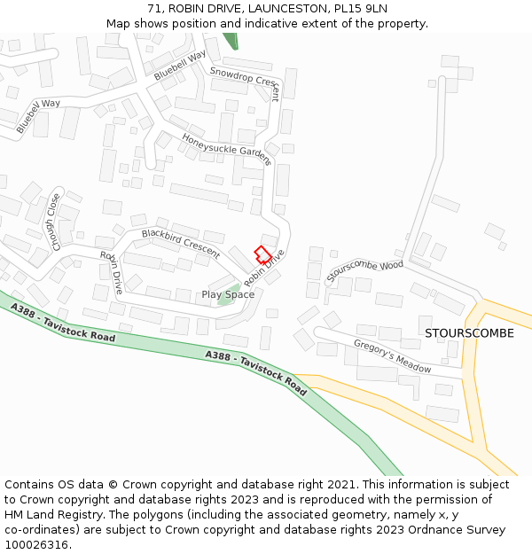 71, ROBIN DRIVE, LAUNCESTON, PL15 9LN: Location map and indicative extent of plot