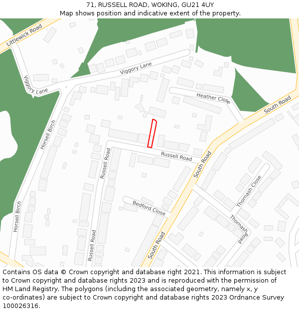 71, RUSSELL ROAD, WOKING, GU21 4UY: Location map and indicative extent of plot