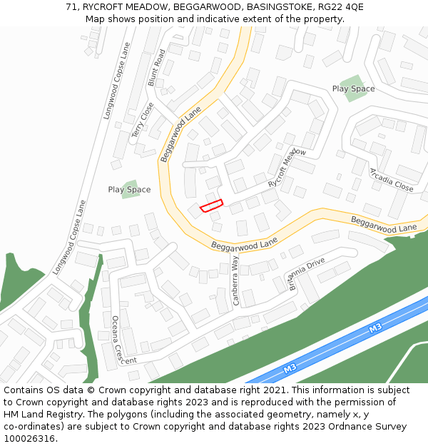 71, RYCROFT MEADOW, BEGGARWOOD, BASINGSTOKE, RG22 4QE: Location map and indicative extent of plot