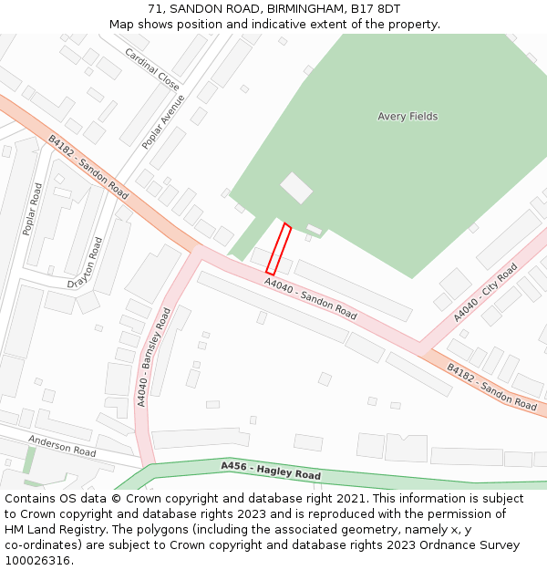 71, SANDON ROAD, BIRMINGHAM, B17 8DT: Location map and indicative extent of plot