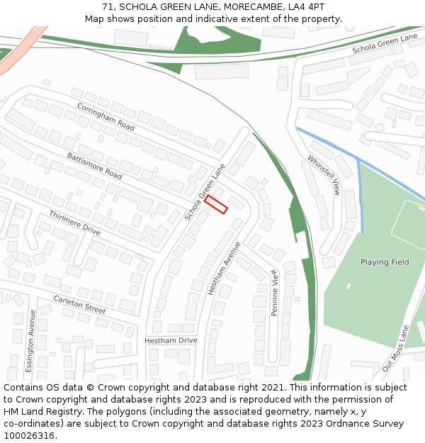 71, SCHOLA GREEN LANE, MORECAMBE, LA4 4PT: Location map and indicative extent of plot