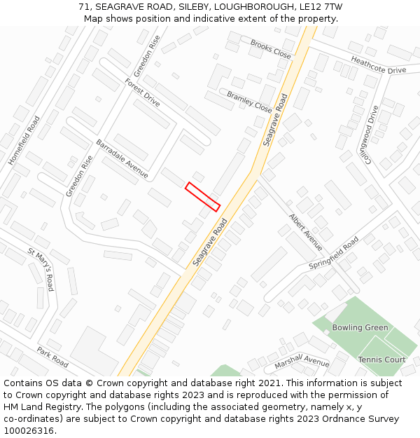 71, SEAGRAVE ROAD, SILEBY, LOUGHBOROUGH, LE12 7TW: Location map and indicative extent of plot