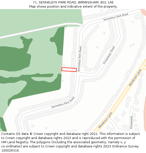 71, SENNELEYS PARK ROAD, BIRMINGHAM, B31 1AE: Location map and indicative extent of plot