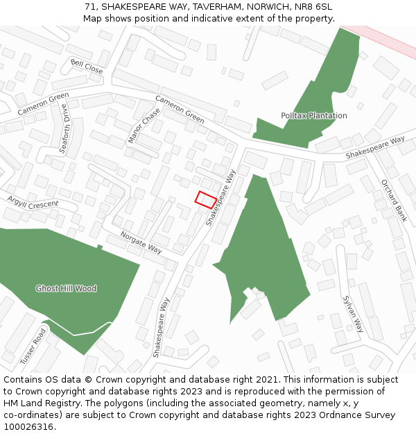 71, SHAKESPEARE WAY, TAVERHAM, NORWICH, NR8 6SL: Location map and indicative extent of plot