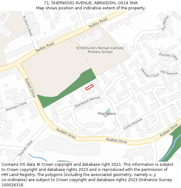 71, SHERWOOD AVENUE, ABINGDON, OX14 3NA: Location map and indicative extent of plot