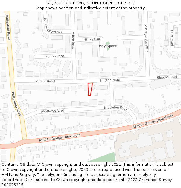 71, SHIPTON ROAD, SCUNTHORPE, DN16 3HJ: Location map and indicative extent of plot