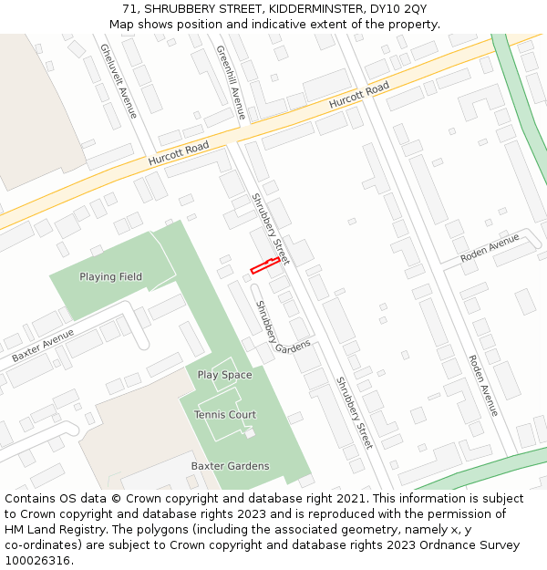 71, SHRUBBERY STREET, KIDDERMINSTER, DY10 2QY: Location map and indicative extent of plot