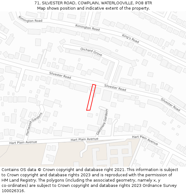 71, SILVESTER ROAD, COWPLAIN, WATERLOOVILLE, PO8 8TR: Location map and indicative extent of plot