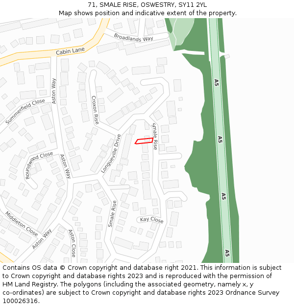 71, SMALE RISE, OSWESTRY, SY11 2YL: Location map and indicative extent of plot
