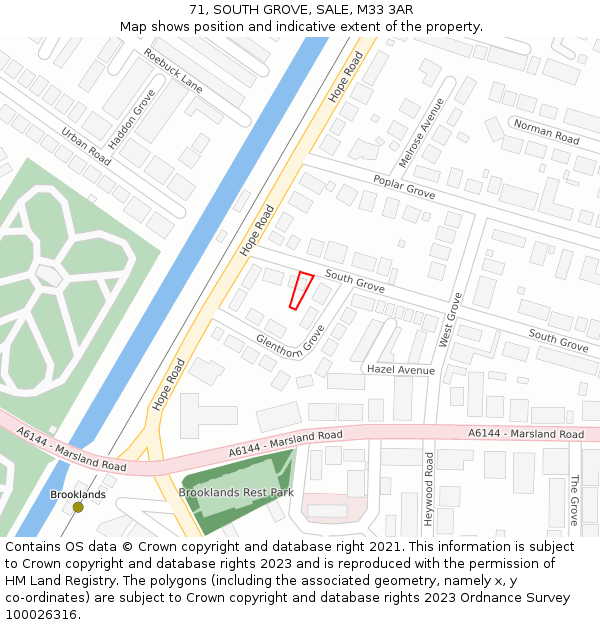 71, SOUTH GROVE, SALE, M33 3AR: Location map and indicative extent of plot