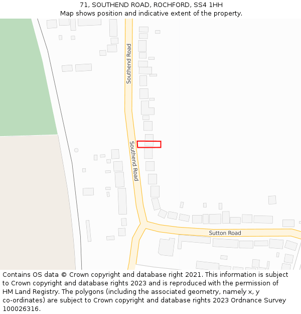 71, SOUTHEND ROAD, ROCHFORD, SS4 1HH: Location map and indicative extent of plot