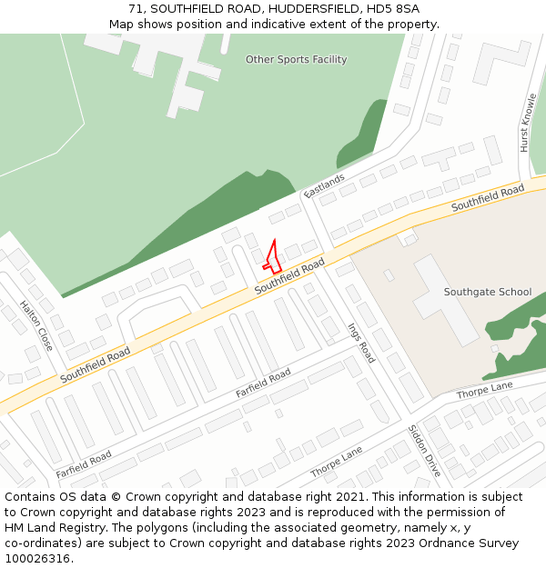 71, SOUTHFIELD ROAD, HUDDERSFIELD, HD5 8SA: Location map and indicative extent of plot