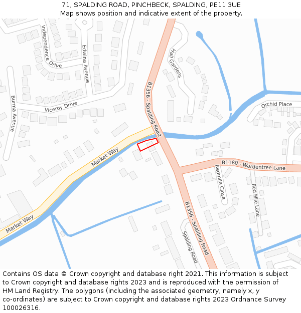 71, SPALDING ROAD, PINCHBECK, SPALDING, PE11 3UE: Location map and indicative extent of plot